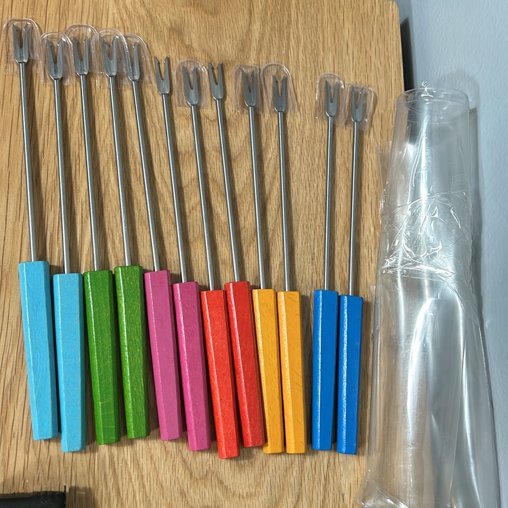 Crate & Barrel Colorful Wooden Handle S / 6 Fondue Forks set of 6 -12